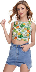 Women Bohemian Sleeveless Backless Lace-up Full Body Print Cropped Tank Top