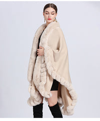 Rex Rabbit Fur Collar Shawl Irregular Oversized Knitted Cardigan Baggy Coat