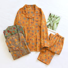 Woven Jacquard Lapel Pajamas Suit Loose