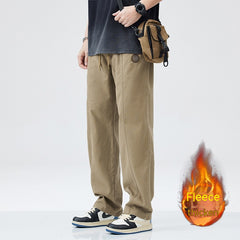 Pure Cotton Casual Pants Men's Autumn And Winter Fleece-lined Thickened Straight Trousers