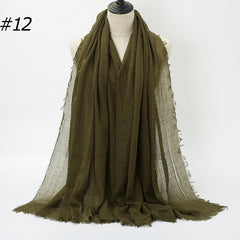 Pure Color Pleated Cotton Scarf Cotton And Linen Scarf