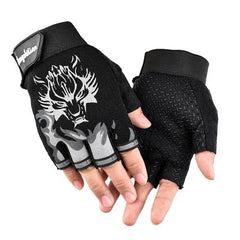 Men's Wolf Head Half Finger Riding Fitness Outdoor Sports Fingerless Gloves