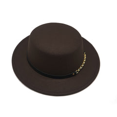 Men's And Women's Retro British Style Chain Solid Color Flat Top Hat