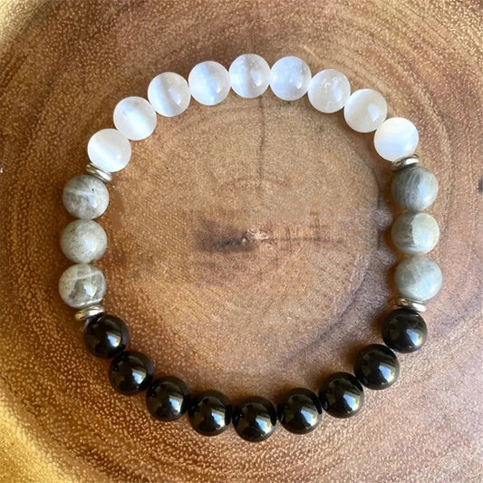 White Cat Eye Natural Map Stone Beaded Bracelet