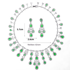 Women's Fashion Atmospheric Water Drop Color Zircon Necklace Earrings Set