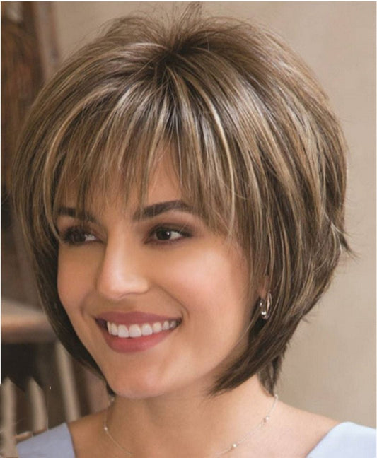 Mixed Blonde Brown Short Wigs Natural Hair Wigs Heat Resistant Hair Wig