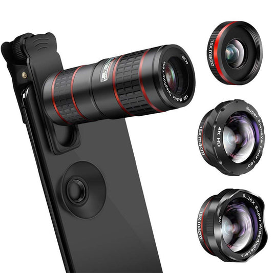 Mobile Phone Lens 12x telephoto Telescope Wide-angle Micro Fisheye 5-in-1 Set