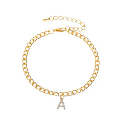 Trendy Uppercase Diamond Studded English Letter A Ankle Chain