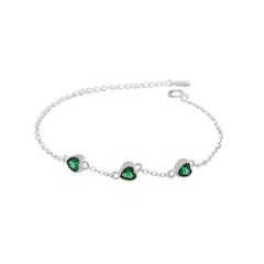 French Retro S925 Sterling Silver Three Lovely Emerald Gemstone Bracelet