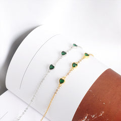 French Retro S925 Sterling Silver Three Lovely Emerald Gemstone Bracelet