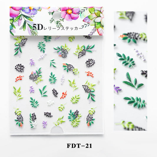 Flower series relief nail stickers