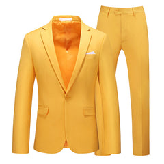 Multi-Color Two-piece Suit Men's Solid Color Slim Fit