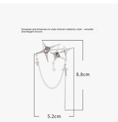 Four Eight-pointed Stars Zircon Chain Brooch For Women