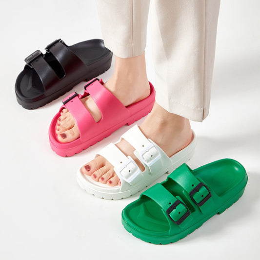 Fashion Double Buckle Slippers Summer Platform Garden Beach Shoes Casual Non-slip Floor Bathroom Home Slipper For Women