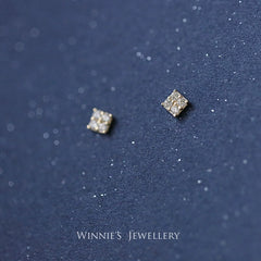 Simple Sterling Silver Plated Gold Inlaid Carbink Mini Square Stud Earrings All-matching Twin