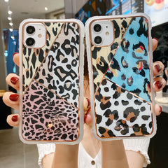 Electroplating love leopard print small waist protective cover phone case