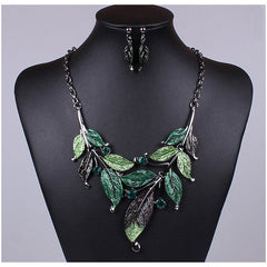 Europe and the United States big jewelry sets, color leaves, short clavicle necklace, bridal dress, female fashion accessories wholesale