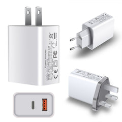 FDGAO 18W Fast Charging Plug PD Fast Charging USB Typ-C Dual Port Charging Suitable For Apple 12 Mobile Phones