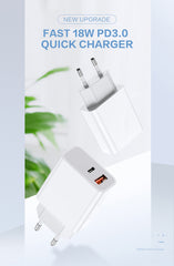 FDGAO 18W Fast Charging Plug PD Fast Charging USB Typ-C Dual Port Charging Suitable For Apple 12 Mobile Phones