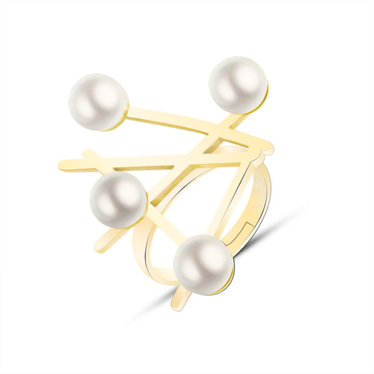 Cross Symbol Magazine Style Pearl Fashion Ring