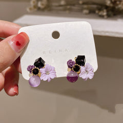 Korean East Gate Diamond Cat''s Eye Crystal Flower Earrings