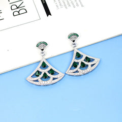 New Product Green Zircon Fan-shaped Earrings With Gold-plated Diamonds