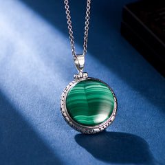 S925 Silver Round Malachite Dignified Pendant