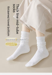 Winter Fleece-lined Thickened Middle Tube Cotton Thermal Terry Long Tube Casual Socks