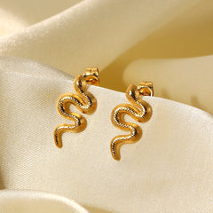 18K Gold Plated Stainless Steel Snake Stud Earrings For Women