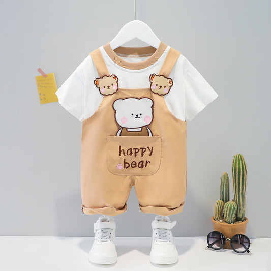 Children's Clothing Men And Women Baby Summer Cartoon Short-sleeved Overalls