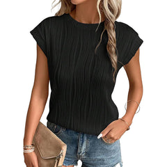 Women's Fashion Tops Round Neck Super Short Sleeve Solid Color Summer T-shirt