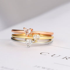 Simple And Fashionable Heart-shaped Women's Fine Ring With Zircon And Real Gold Plated