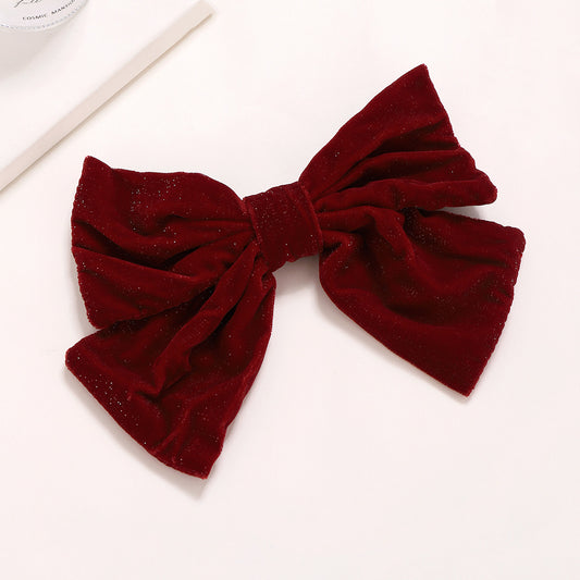 Red Flannel Big Bow Spring Clip Barrettes