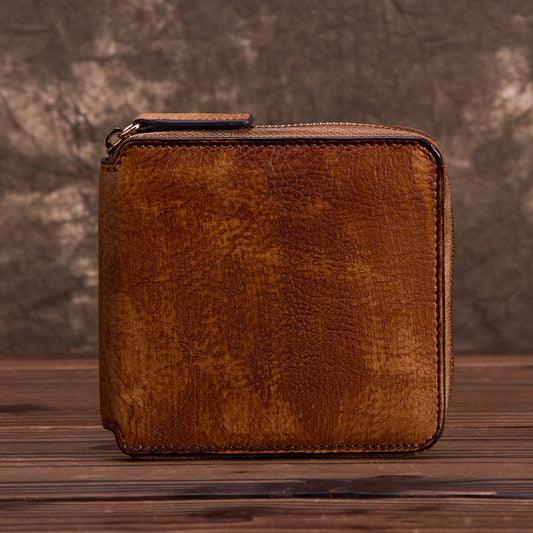 Solid Color Short Cowhide Hand-rub Color Wallet