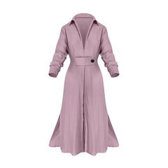 Women's Elegant Tied Solid Color Waisted Long-sleeved Shirt Dress