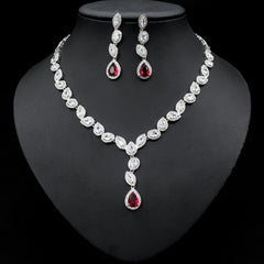 Colorful Zircon Necklace Earrings Clavicle Chain Female Noble Luxury Wedding Dress Three-piece Set