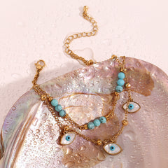 White Shell Eyes Turquoise Double-circle Anklet