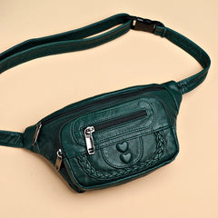 Women's Fashionable And Versatile Washed Soft Leather Waist Messenger Bag