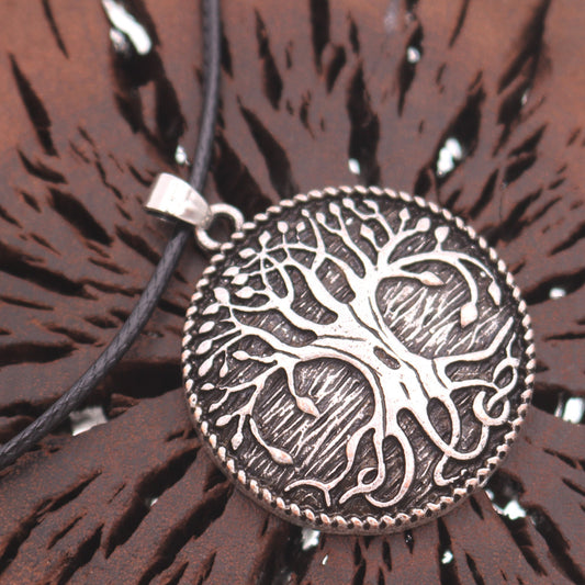 Viking Tree Of Life Zinc Alloy Pendant Vintage Aoding Rune World Tree Round Necklace