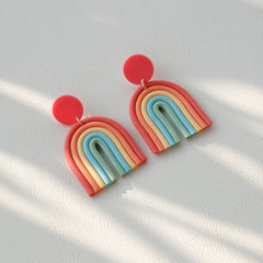 Ins Rainbow Polymer Clay Earrings Clay Hand Made Retro