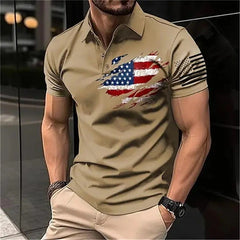 Spring Men's Casual 3D Printing Lapel Short Sleeve