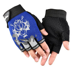 Men's Wolf Head Half Finger Riding Fitness Outdoor Sports Fingerless Gloves