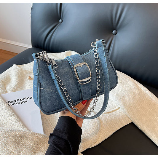 Denim French Stick Bag Autumn And Winter Advanced New Popular Blue Retro American Style