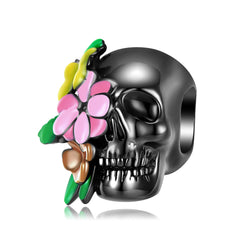 Skull Head And Flower Beads Exaggerated And Personalized S925 Silver DIY Beaded Bracelet Accessories