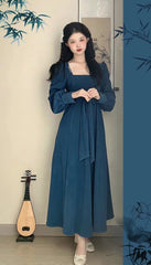 Long Sleeve Square-neck Dress