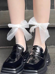 Ribbon Bow Tube Socks Lace Floral Border Mesh Socks