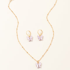 Creative Fashion Resin Butterfly Necklace And Earring Set