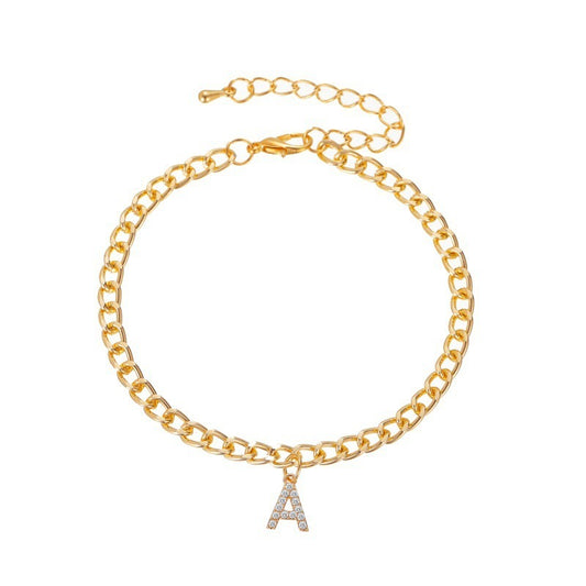 Trendy Uppercase Diamond Studded English Letter A Ankle Chain