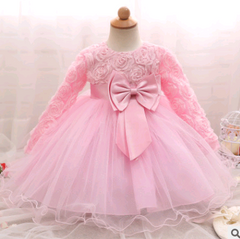 Long-sleeved girls dress rose children's wedding dress skirt