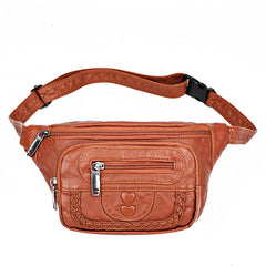 Women's Fashionable And Versatile Washed Soft Leather Waist Messenger Bag